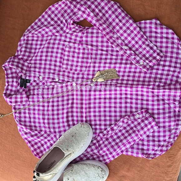 J. Crew Tops - J. Crew Gingham Pullover 1/2 Button Up Shirt